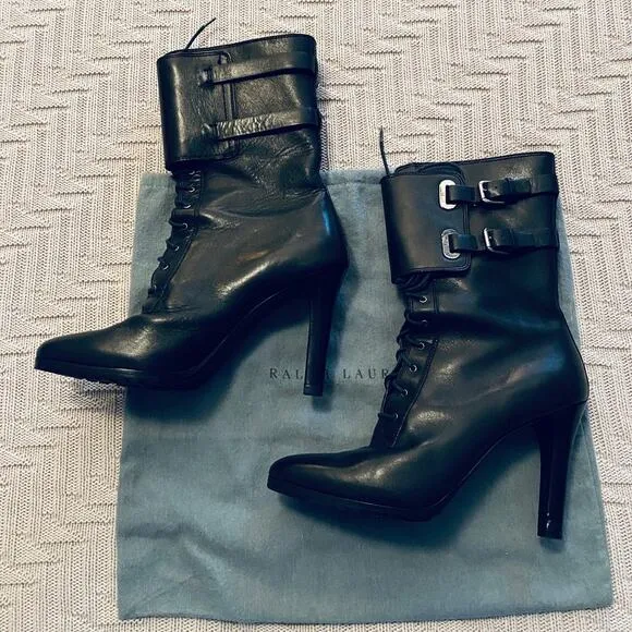 Ralph Lauren black leather heeled boots