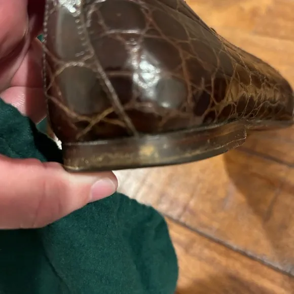 Ralph Lauren Brown Croc Embossed Leather Flats size 5 1/2 B-Box &amp; felt s…