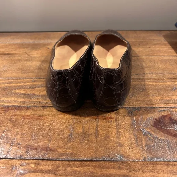 Ralph Lauren Brown Croc Embossed Leather Flats size 5 1/2 B-Box &amp; felt s…
