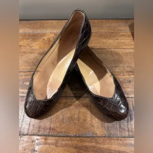 Ralph Lauren Brown Croc Embossed Leather Flats size 5 1/2 B-Box &amp; felt s…