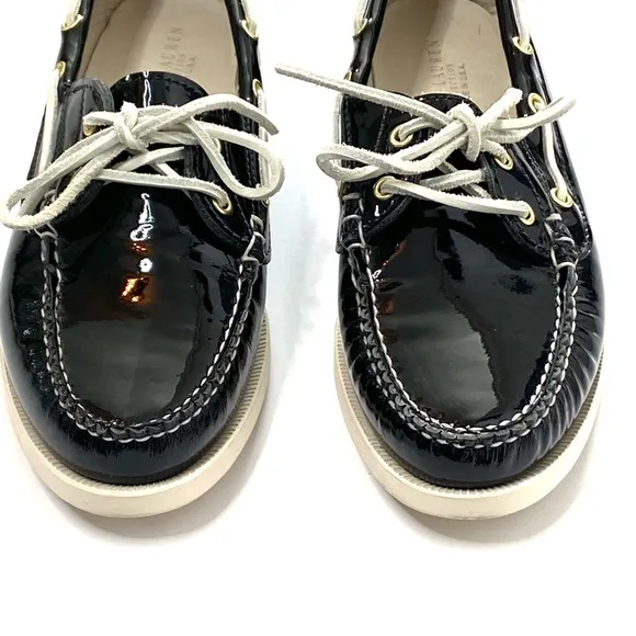 RALPH LAUREN COLLECTION Black Patent Leather Boat Shoe