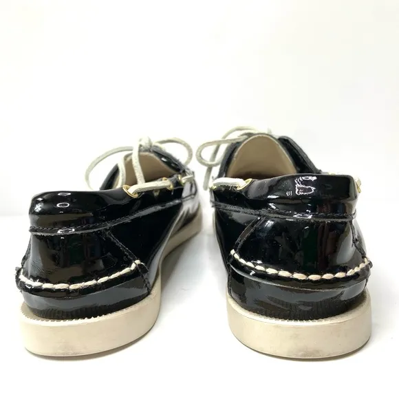 RALPH LAUREN COLLECTION Black Patent Leather Boat Shoe