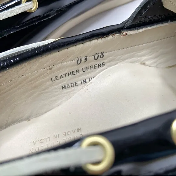 RALPH LAUREN COLLECTION Black Patent Leather Boat Shoe