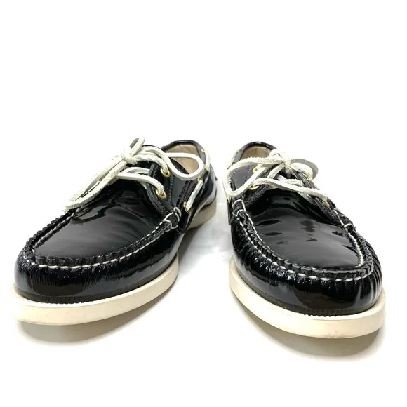 RALPH LAUREN COLLECTION Black Patent Leather Boat Shoe