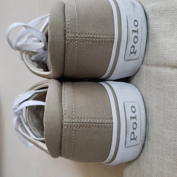 Ralph Lauren Polo Shoe Mens sz 11  Faxon X Khaki Canvas Sneakers Colored Ponies
