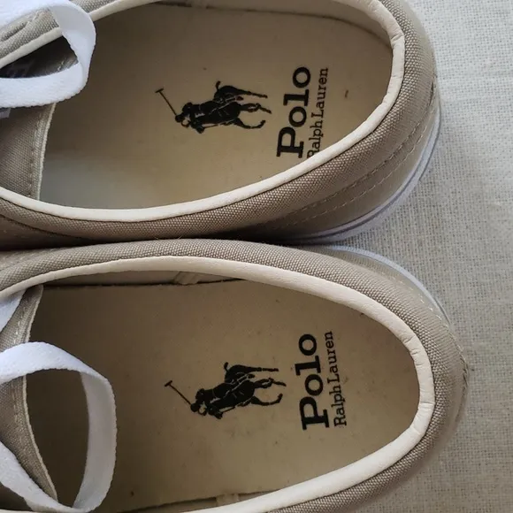 Ralph Lauren Polo Shoe Mens sz 11  Faxon X Khaki Canvas Sneakers Colored Ponies