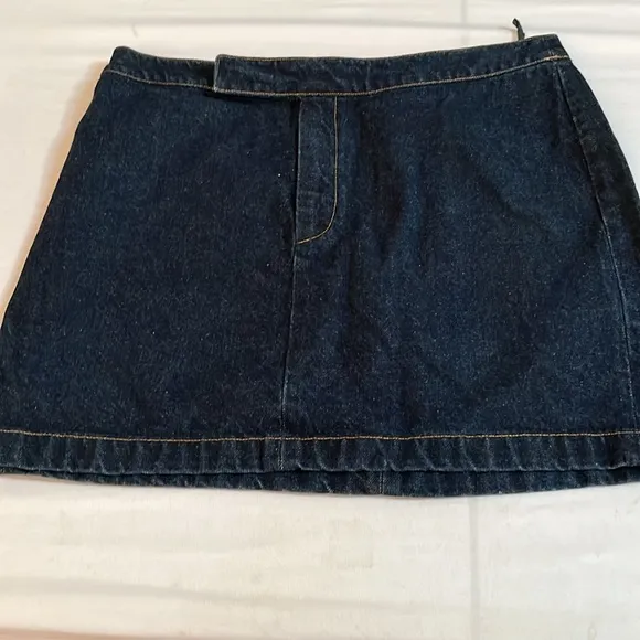 RALPH LAUREN size 12 blue jean skirt flat front mini dark denim NWOT