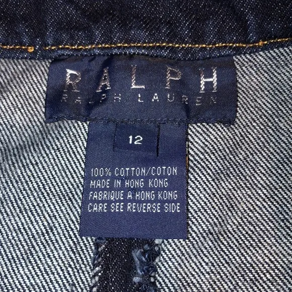 RALPH LAUREN size 12 blue jean skirt flat front mini dark denim NWOT