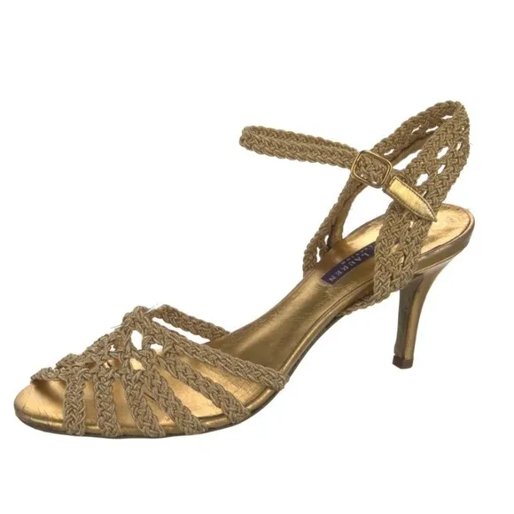 Ralph Lauren Tan Heels with Woven Design and Slim Heel