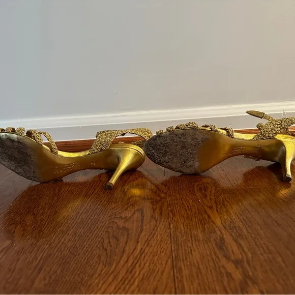 Ralph Lauren Tan Heels with Woven Design and Slim Heel