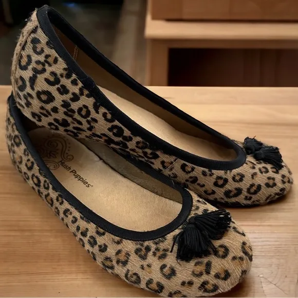 Rare Hush Puppies Genuine Leather Leopard Print Tassel Hush Puppies Round Toe