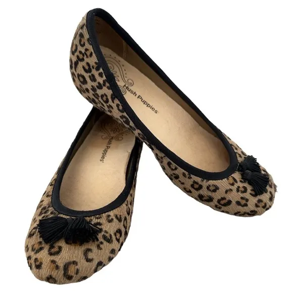 Rare Hush Puppies Genuine Leather Leopard Print Tassel Hush Puppies Round Toe