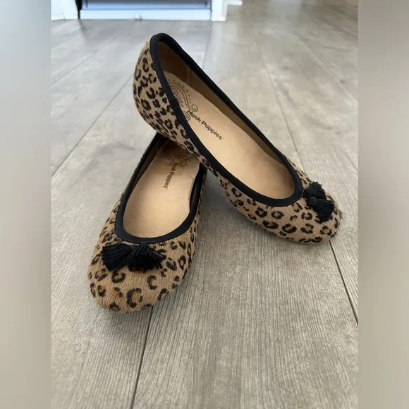 Rare Hush Puppies Genuine Leather Leopard Print Tassel Hush Puppies Round Toe