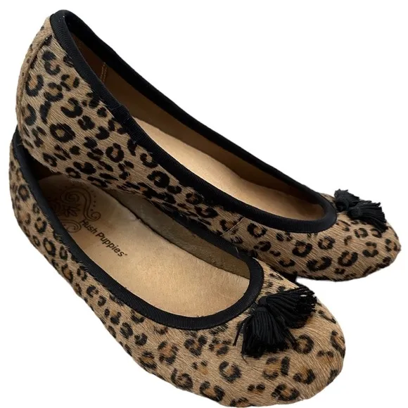 Rare Hush Puppies Genuine Leather Leopard Print Tassel Hush Puppies Round Toe
