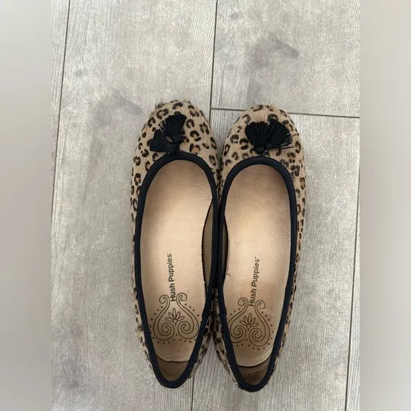 Rare Hush Puppies Genuine Leather Leopard Print Tassel Hush Puppies Round Toe