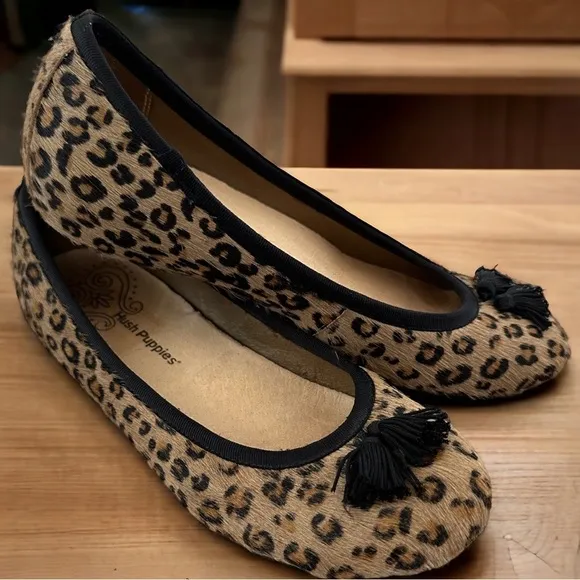 Rare Hush Puppies Genuine Leather Leopard Print Tassel Hush Puppies Round Toe