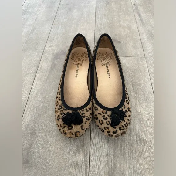 Rare Hush Puppies Genuine Leather Leopard Print Tassel Hush Puppies Round Toe