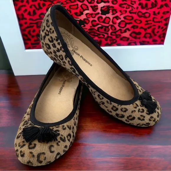 Rare Hush Puppies Genuine Leather Leopard Print Tassel Hush Puppies Round Toe