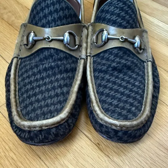 Rare Men's GUCCI 1953 Olive Green and Houndstooth Horsebit Loafers Shoes Size 11