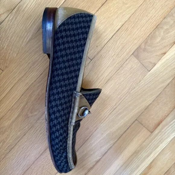 Rare Men's GUCCI 1953 Olive Green and Houndstooth Horsebit Loafers Shoes Size 11