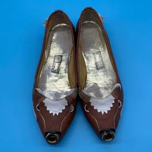 RARE Vintage Enzo Albanese Roma Italy Leather Color bull Flats Novelty