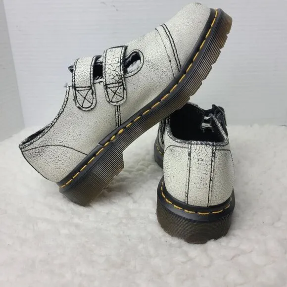 Rare Dr. Martens Susy Women's Size 6 White Cracked Leather Strap Mary Jane Shoes