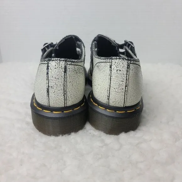 Rare Dr. Martens Susy Women's Size 6 White Cracked Leather Strap Mary Jane Shoes