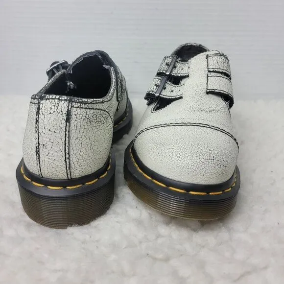 Rare Dr. Martens Susy Women's Size 6 White Cracked Leather Strap Mary Jane Shoes