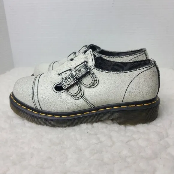 Rare Dr. Martens Susy Women's Size 6 White Cracked Leather Strap Mary Jane Shoes