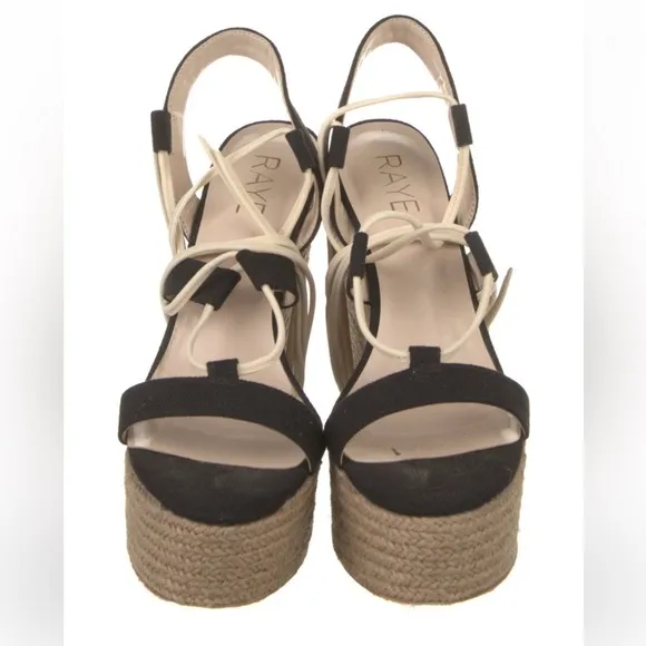 Raye Black and Beige Espadrille Platform Wedges