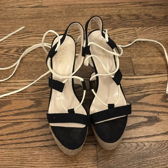 Raye Black and Beige Espadrille Platform Wedges