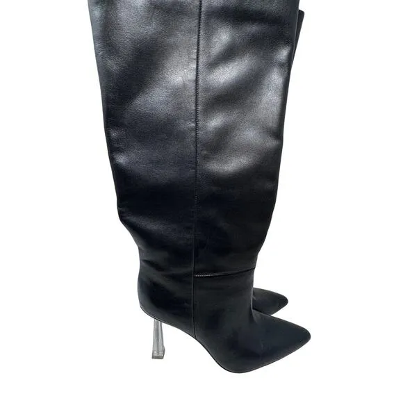 Raye Elo x Revolve Black Leather Boots Clear Heel size 9