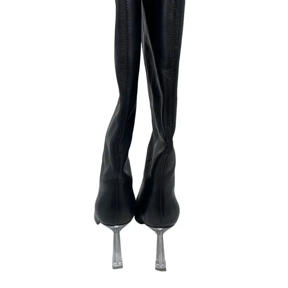 Raye Elo x Revolve Black Leather Boots Clear Heel size 9