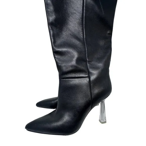 Raye Elo x Revolve Black Leather Boots Clear Heel size 9