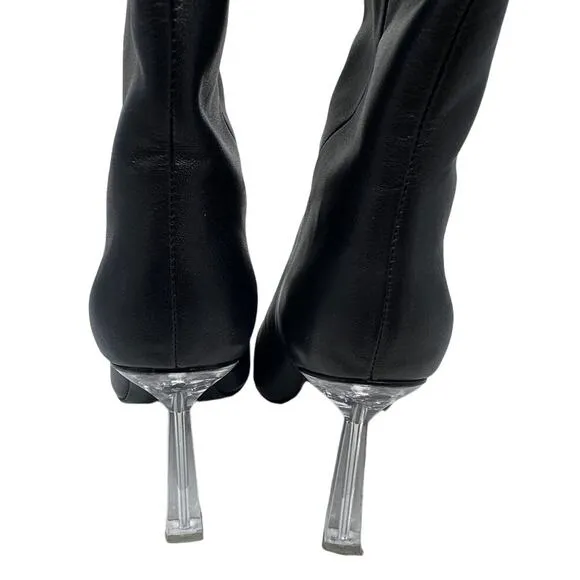 Raye Elo x Revolve Black Leather Boots Clear Heel size 9