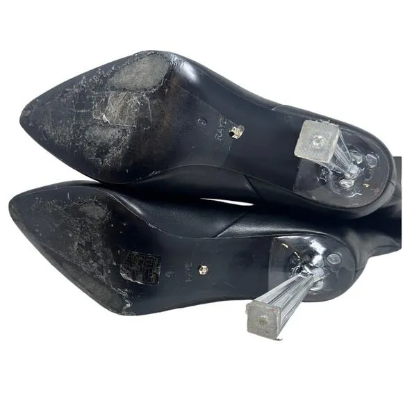 Raye Elo x Revolve Black Leather Boots Clear Heel size 9