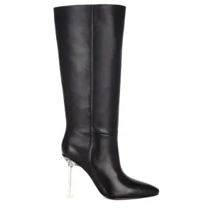 Raye Elo x Revolve Black Leather Boots Clear Heel size 9