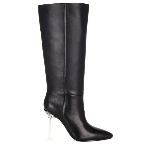 Raye Elo x Revolve Black Leather Boots Clear Heel size 9