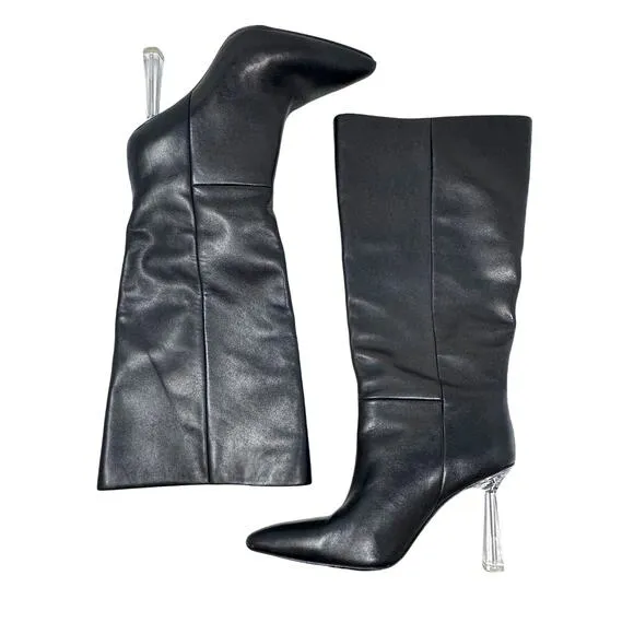 Raye Elo x Revolve Black Leather Boots Clear Heel size 9