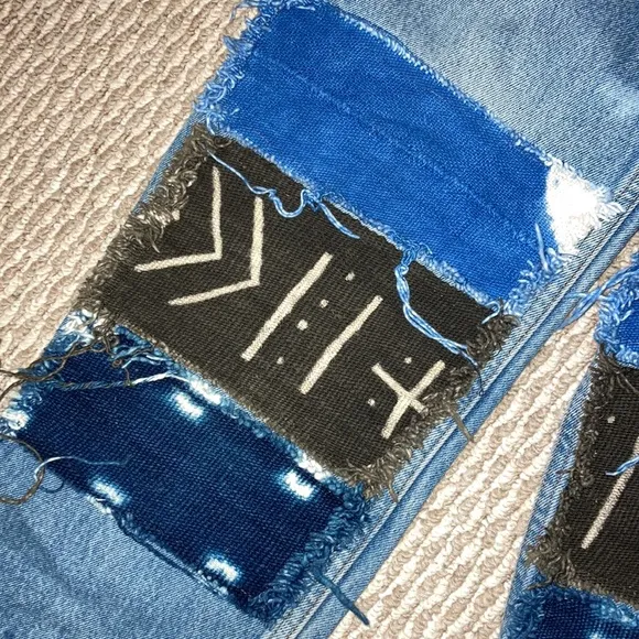 RE-Worked VTG 550 sz 28 crop Patchwork Levi's Reworked Upcycled textural patches