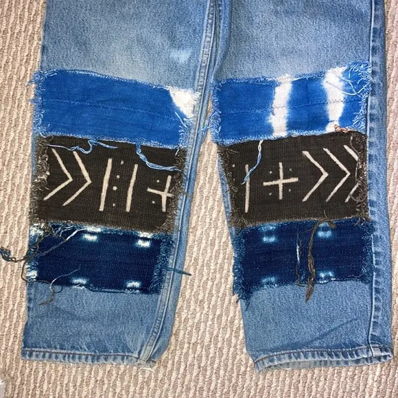 RE-Worked VTG 550 sz 28 crop Patchwork Levi's Reworked Upcycled textural patches
