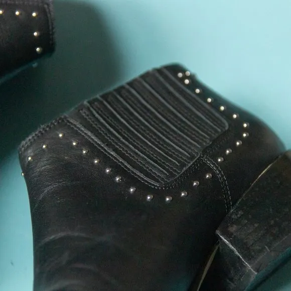 Rebecca Minkoff Black Leather Pointed Toe Silver Studded Ankle Boots Size 7.5