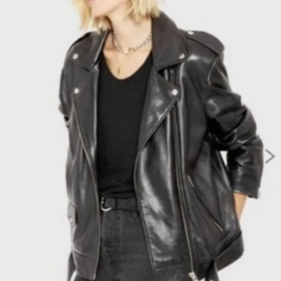 Rebecca Minkoff Women's Faux Leather Moto Black Biker Crop Size Large NWT