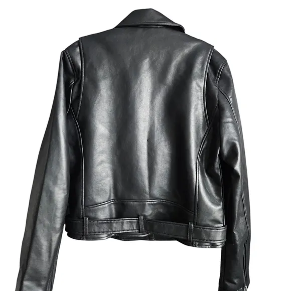 Rebecca Minkoff Women's Faux Leather Moto Black Biker Crop Size Large NWT