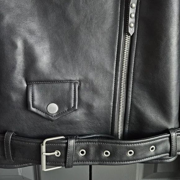 Rebecca Minkoff Women's Faux Leather Moto Black Biker Crop Size Large NWT