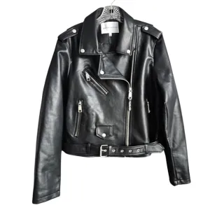 Rebecca Minkoff Women's Faux Leather Moto Black Biker Crop Size Large NWT