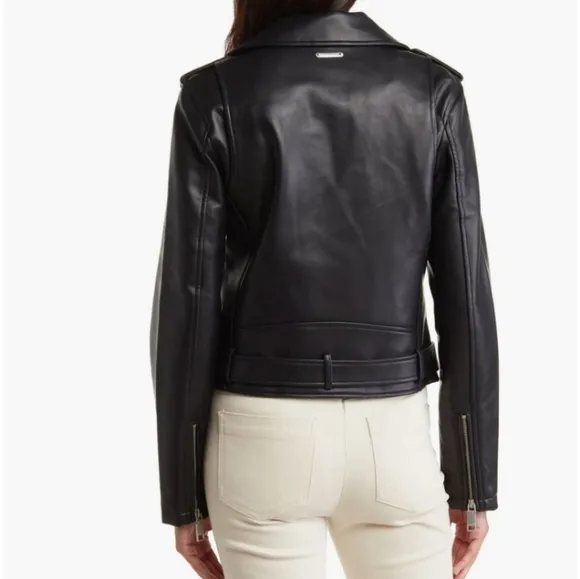 Rebecca Minkoff Women's Faux Leather Moto Black Biker Crop Size Large NWT
