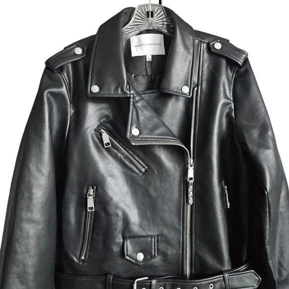 Rebecca Minkoff Women's Faux Leather Moto Black Biker Crop Size Large NWT