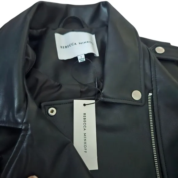 Rebecca Minkoff Women's Faux Leather Moto Black Biker Crop Size Large NWT