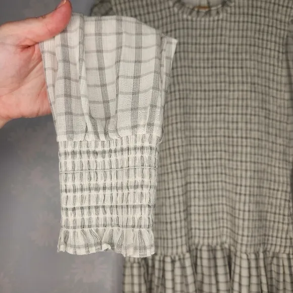 Rebecca Vallance Misty Long Sleeve Mini Smocked Plaid Gauzy Dress Size 8